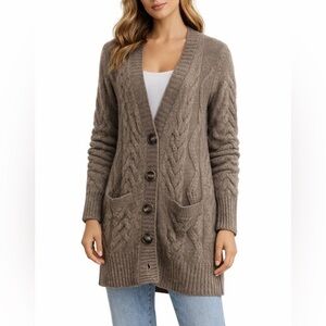 Vince Wool/Alpaca Blend Long V-Neck Cardigan in Taupe